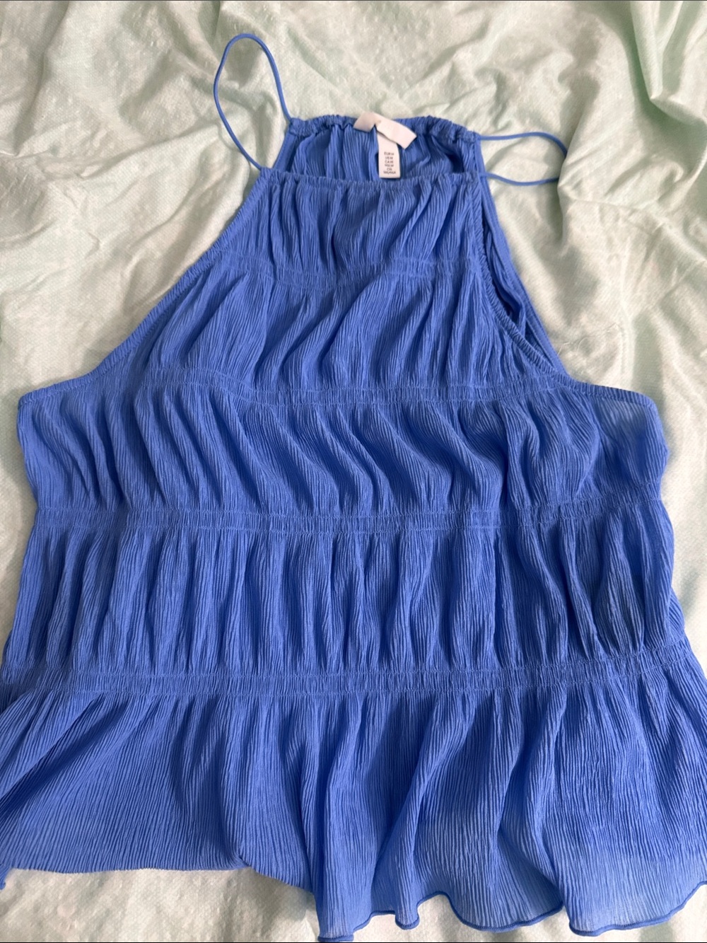 H&M Blue Crinkle Halter Tank Top